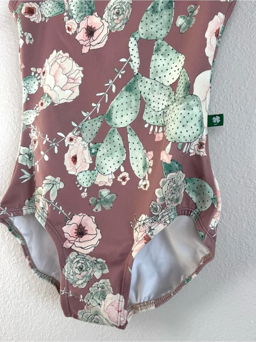 Luckyleo dancewear leotard One Piece Open Back Sz S Dusk Rose cactus Floral Boho